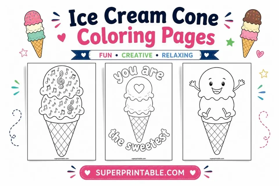 30+ Ice Cream Cone Coloring Pages Feature Image