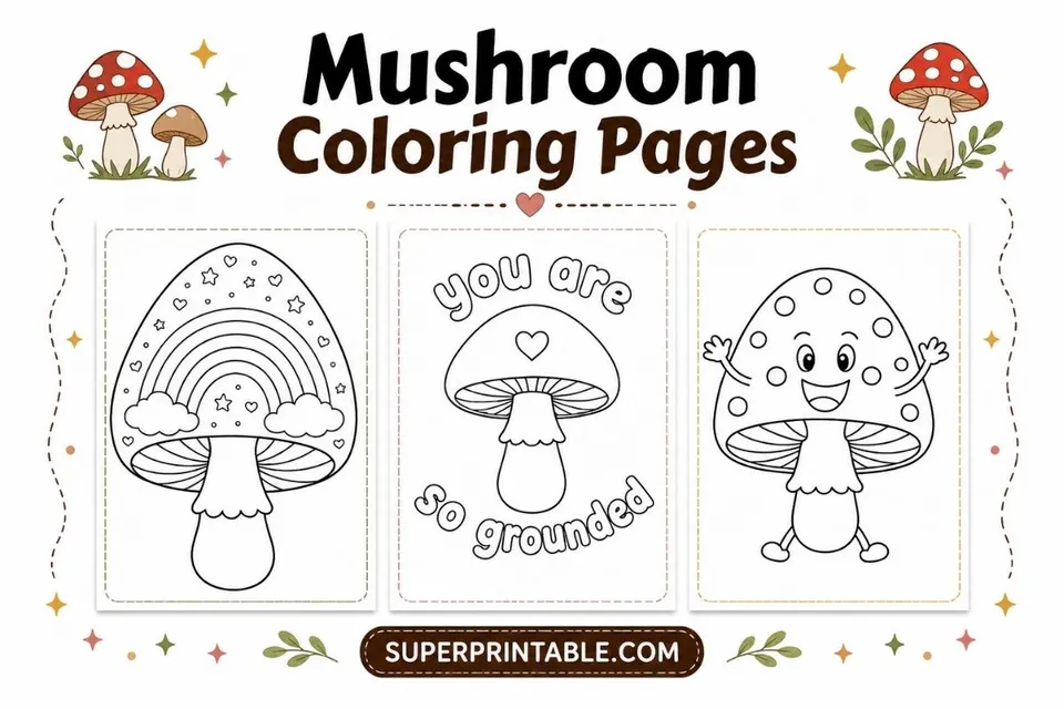 30+ Mushroom Coloring Pages Feature Image