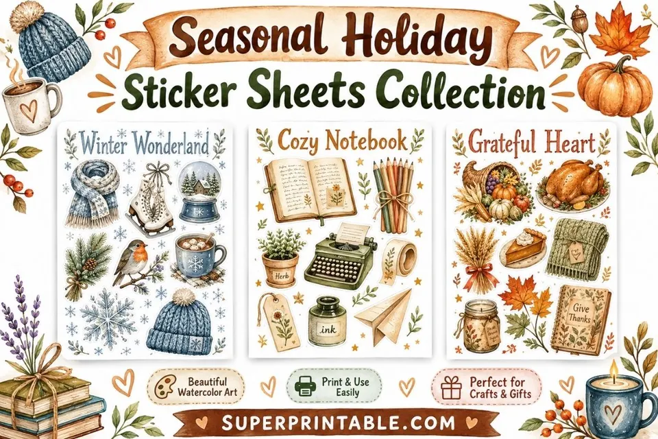 30 Seasonal Holiday Sticker Sheets Collection Feature Image