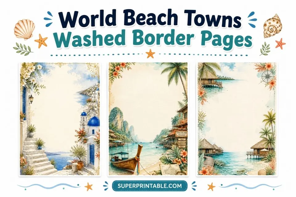 25+ World Beach Towns Washed Border Pages Feature Image