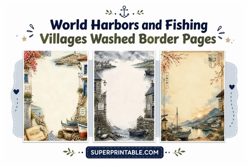 30 World Harbors and Fishing Villages Washed Border Pages Feature Image