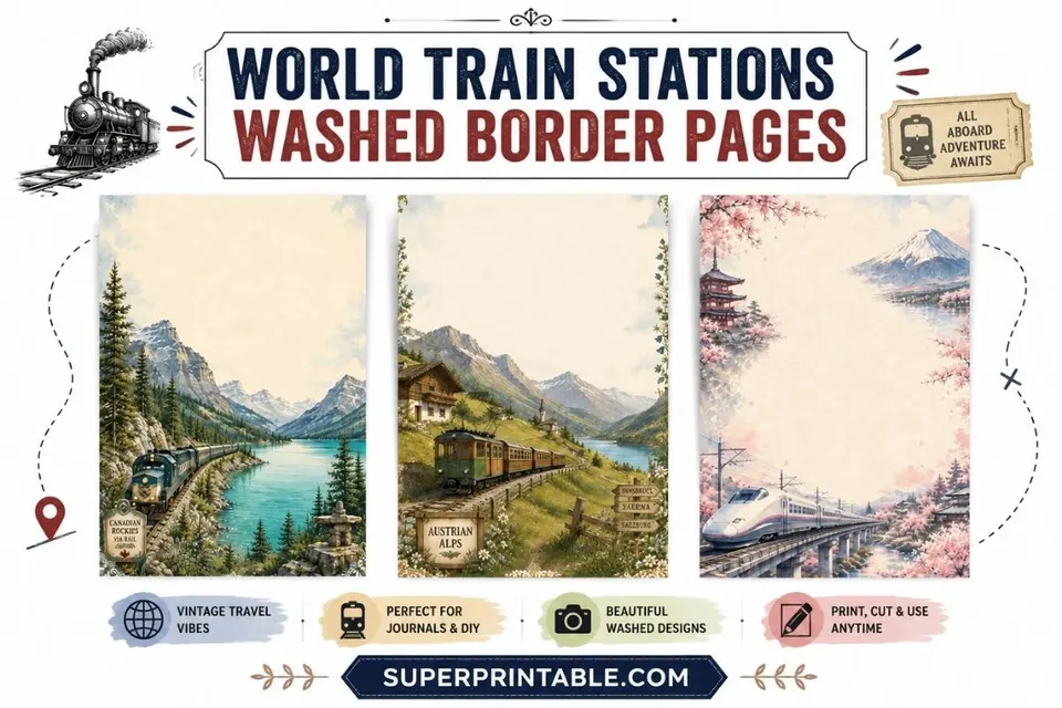 30+ World Train Stations Washed Border Pages Feature Image