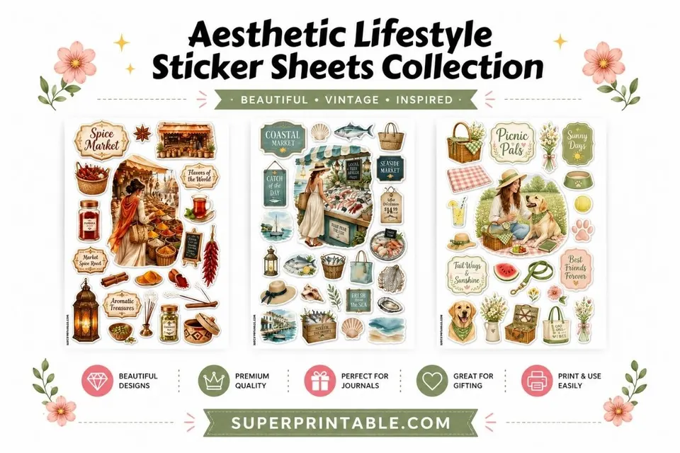 40 Aesthetic Lifestyle Sticker Sheets Collection Feature Image