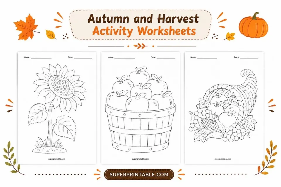 Autumn and Harvest Activity Worksheets Feature Image