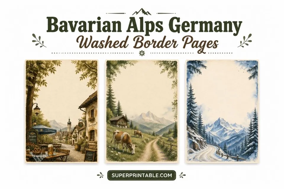 Bavarian Alps Germany Washed Border Pages Feature Image