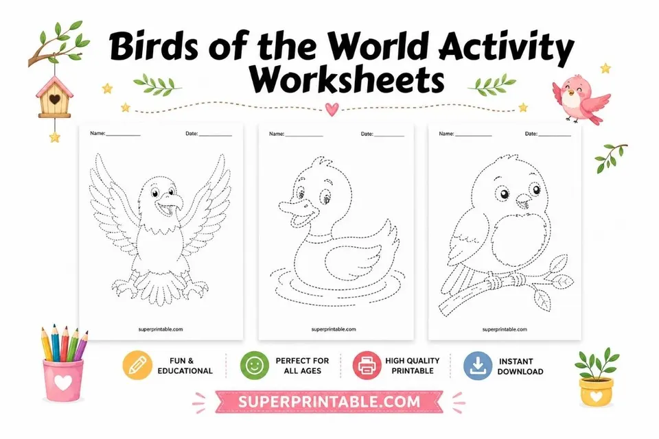 Birds of the World Activity Worksheets Feature Image
