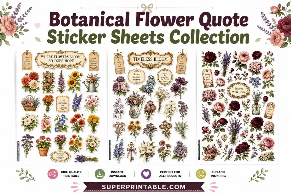 Botanical Flower Quote Sticker Sheets Collection Feature Image