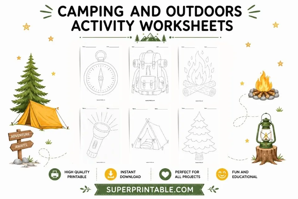 Camping and Outdoors Activity Worksheets Feature Image