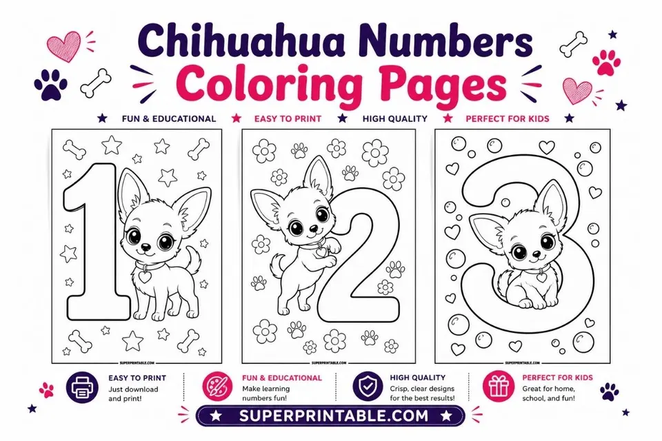Chihuahua Numbers Coloring Pages Feature Image