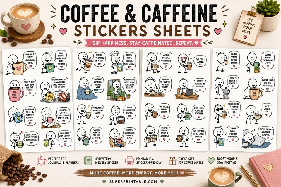 Coffee and Caffeine Stickers Sheets