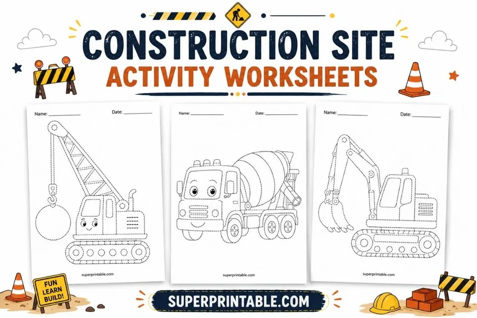 Construction Site Activity Worksheets Feature Image