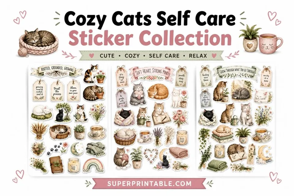 Cozy Cats Self Care Sticker Collection Feature Image