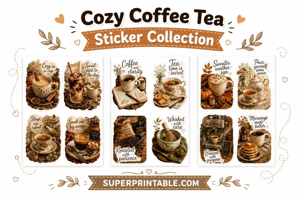 Free Cozy Coffee Tea Sticker Collection