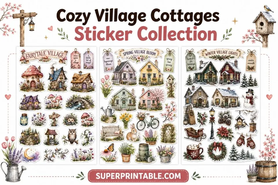 Cozy Village Cottages Sticker Collection Feature Image