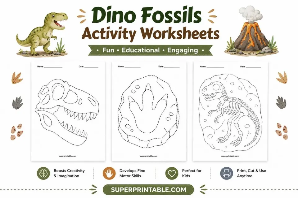 Dino Fossils Activity Worksheets Feature Image