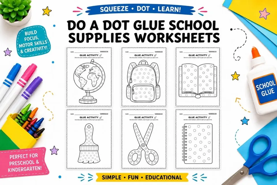 Do A Dot Glue School Supplies Worksheets Feature Image
