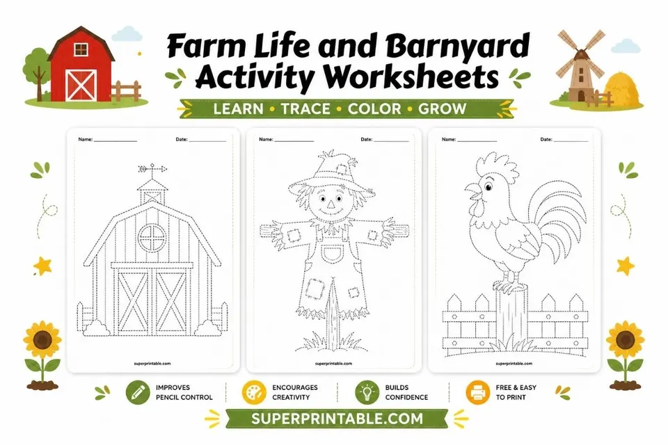 Farm Life and Barnyard Activity Worksheets Feature Image