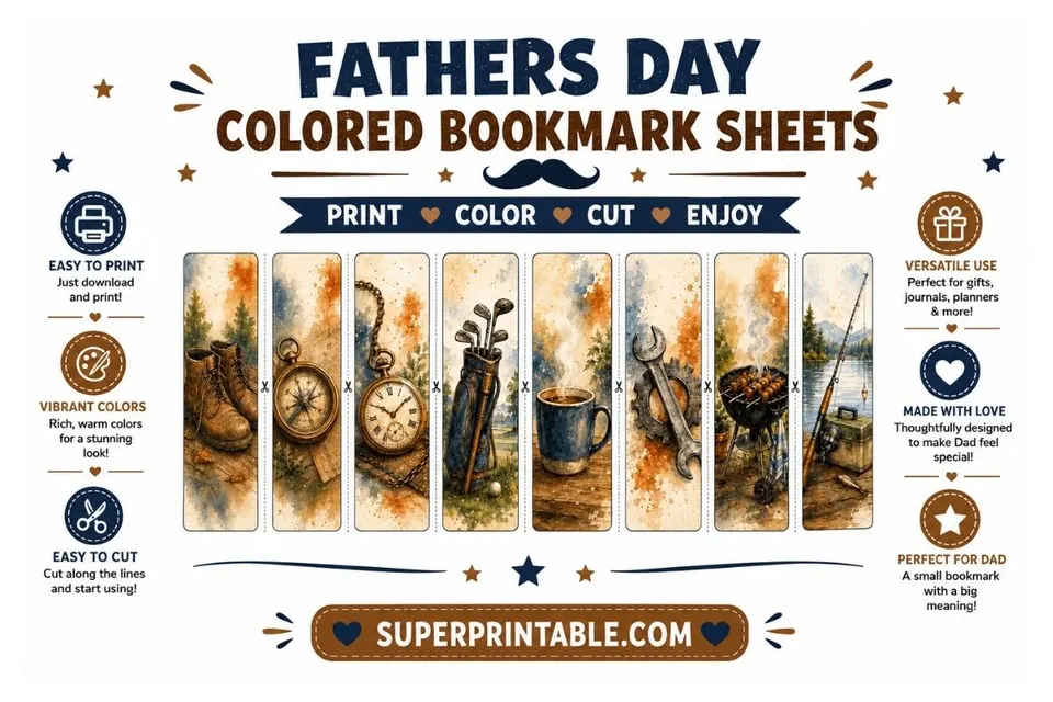 Fathers Day Colored Bookmark Sheets Feature Image