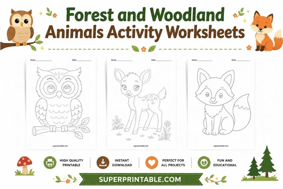 Forest and Woodland Animals Activity Worksheets Feature Image
