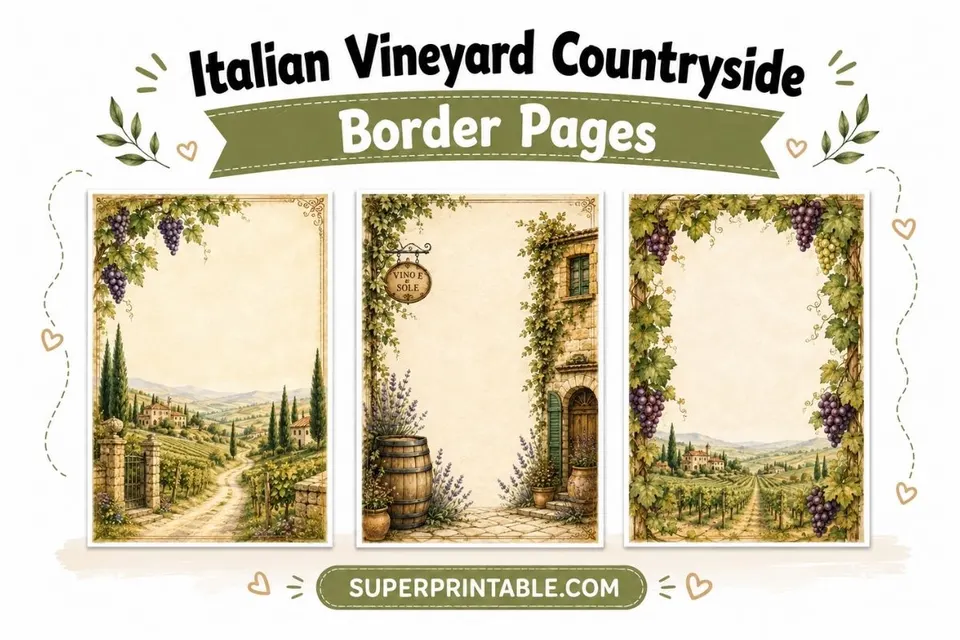 Free Italian Vineyard Countryside Border Pages Feature Image