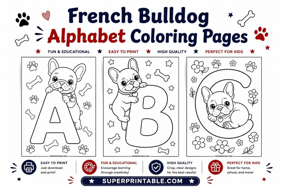 French Bulldog Alphabet Coloring Pages Feature Image