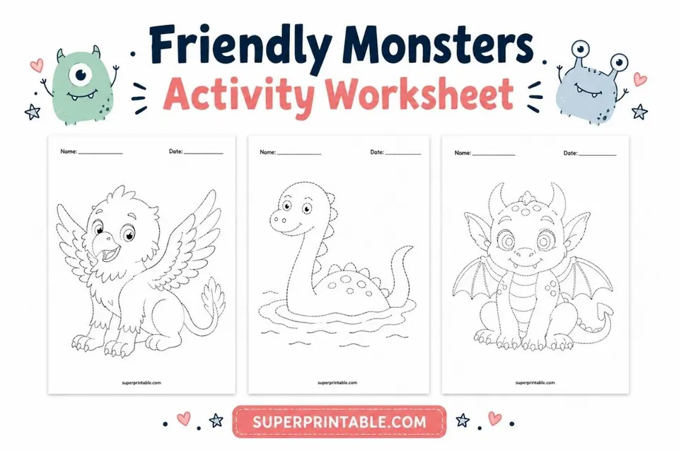 Friendly Monsters Activity Worksheet Feature Image