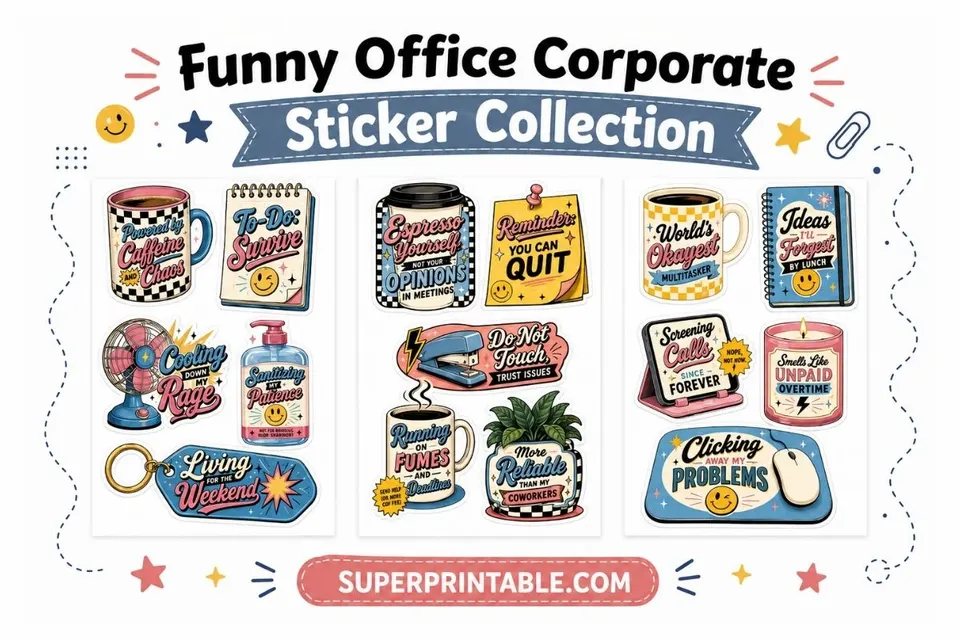 Funny Office Corporate Sticker Collection Feature Image