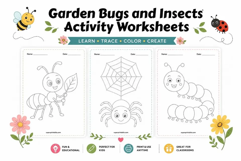 Garden Bugs and Insects Activity Worksheets Feature Image