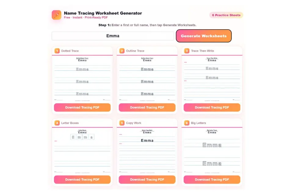 Name Tracing Worksheet Generator