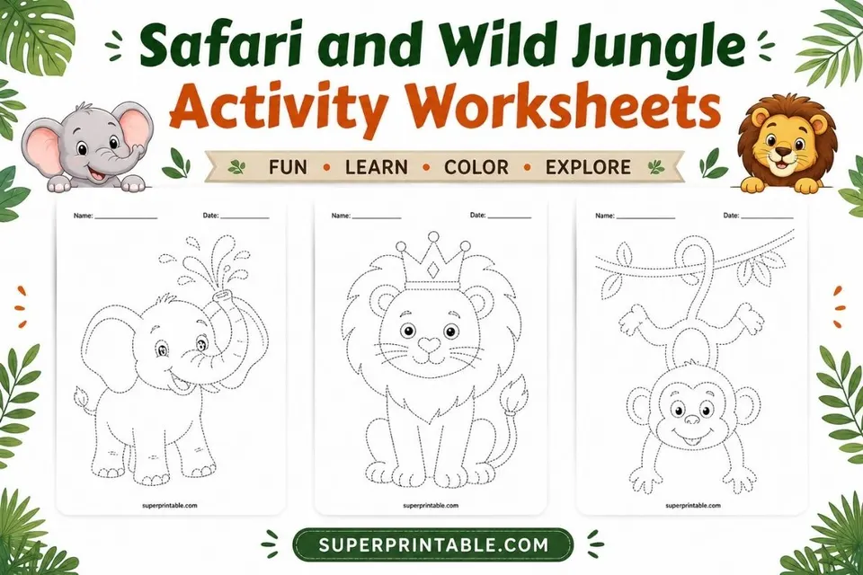 Free Safari and Wild Jungle Activity Worksheets for Kids