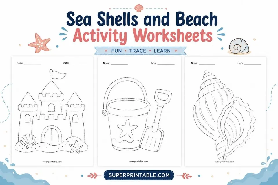 Sea Shells and Beach Activity Worksheets Feature Image