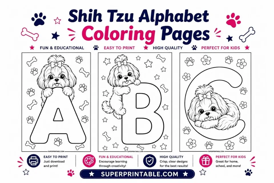 Shih Tzu Alphabet Coloring Pages Feature Image