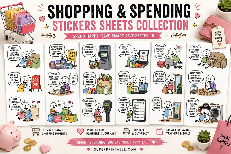 Shopping and Spending Stickers Sheets Collection