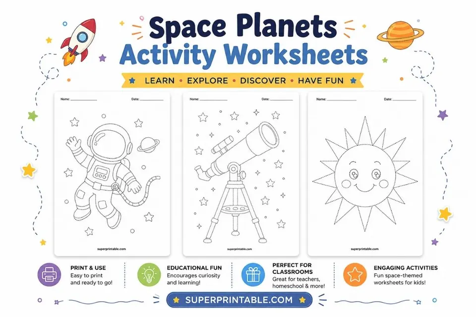 Space Planets Activity Worksheets Feature Image