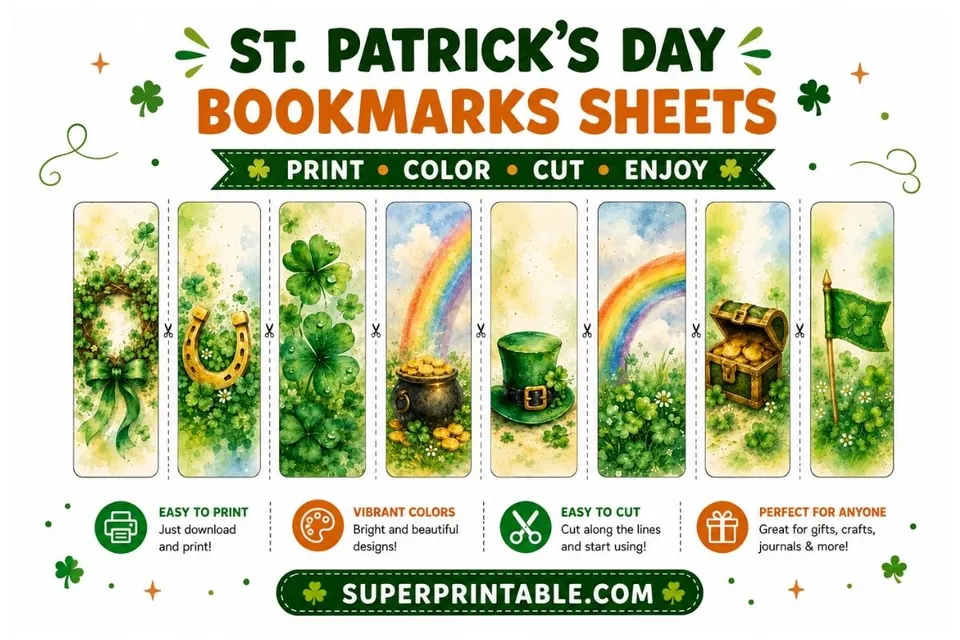 St. Patrick's Day Bookmarks Sheets Collection Feature Image
