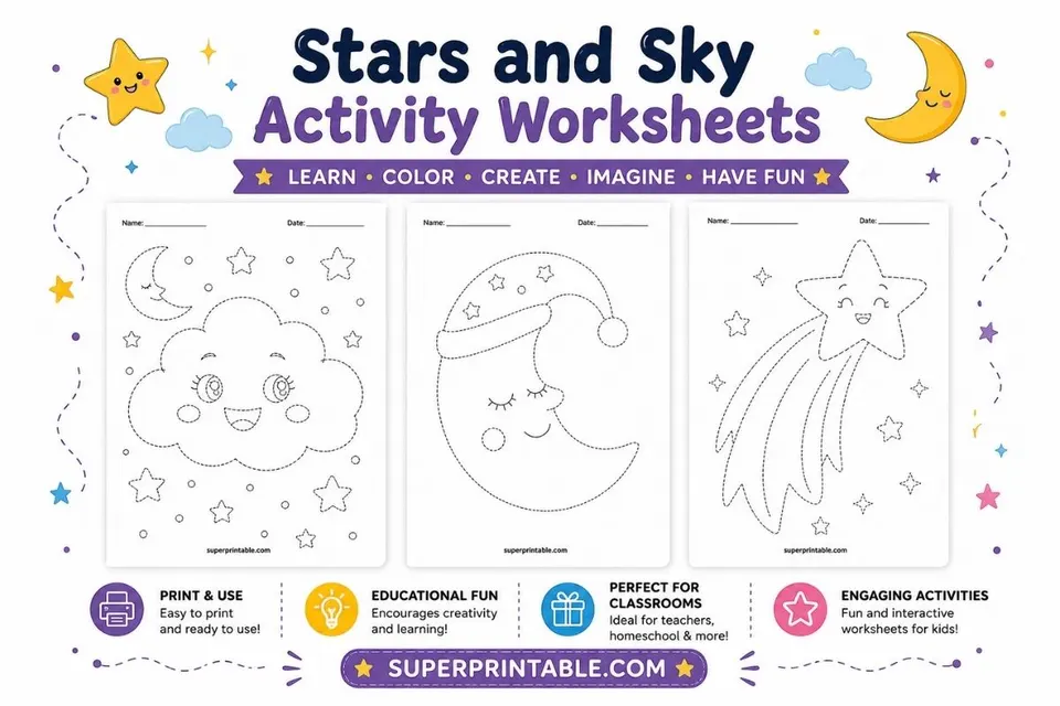 Stars and Sky Activity Worksheets Feature Image