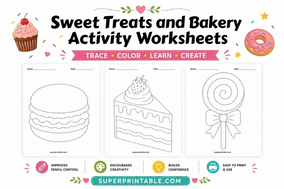 Sweet Treats and Bakery Activity Worksheets Feature Image