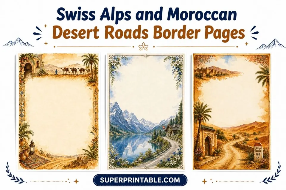 Swiss Alps and Moroccan Desert Roads Border Pages Feature Image