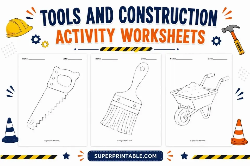 Tools and Construction Activity Worksheets Feature Image
