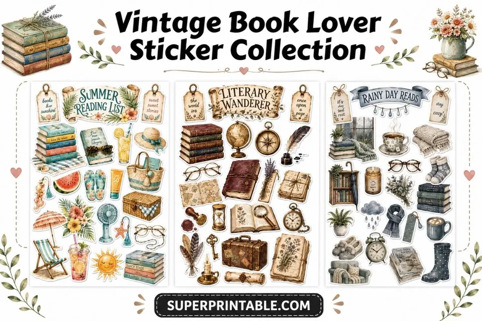 Vintage Book Lover Sticker Collection Feature Image