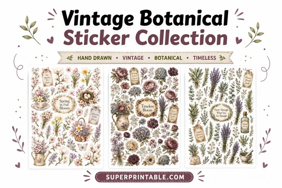 Vintage Botanical Sticker Collection Feature Image