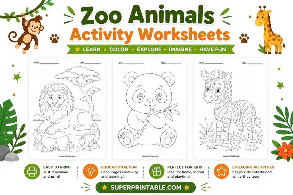 Zoo Animals Activity Worksheets Feature Image