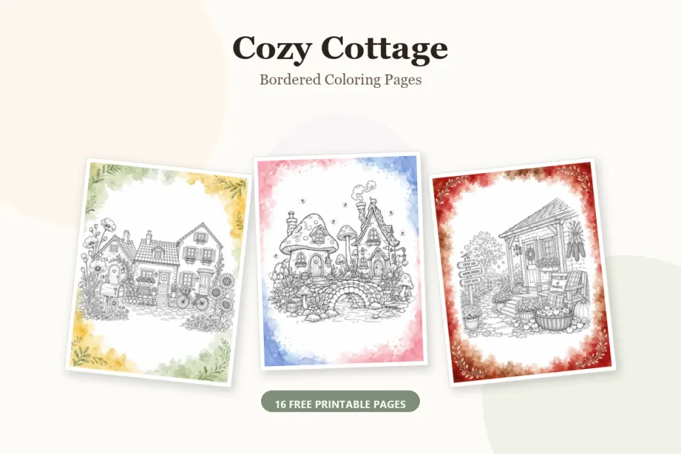 16 Cozy Cottage Bordered Coloring Pages