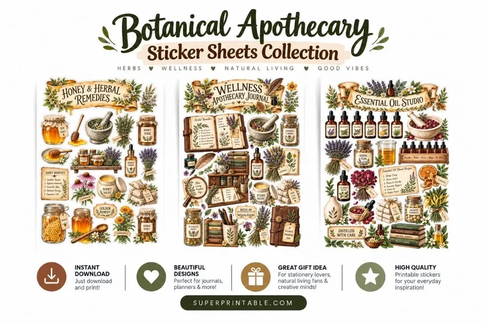 10+ Botanical Apothecary Sticker Sheets Collection Feature Image