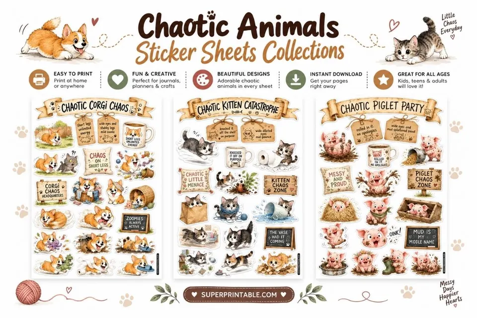 10+ Chaotic Animals Sticker Sheets Collections Feature Image