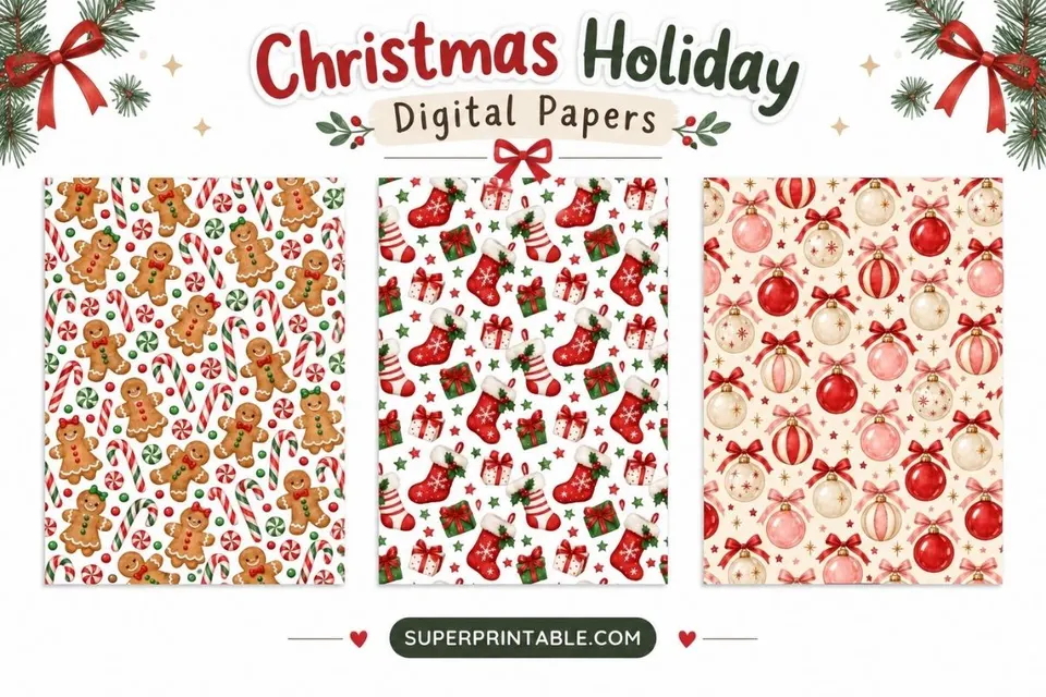 10+ Christmas Holiday Digital Papers Feature Image