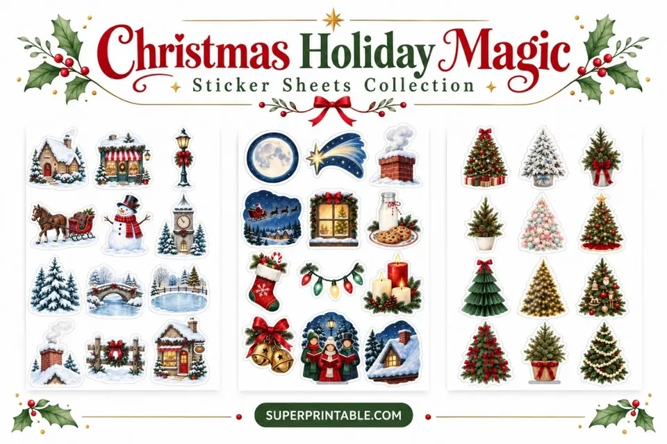 12+ Christmas Holiday Magic Sticker Sheets Collection