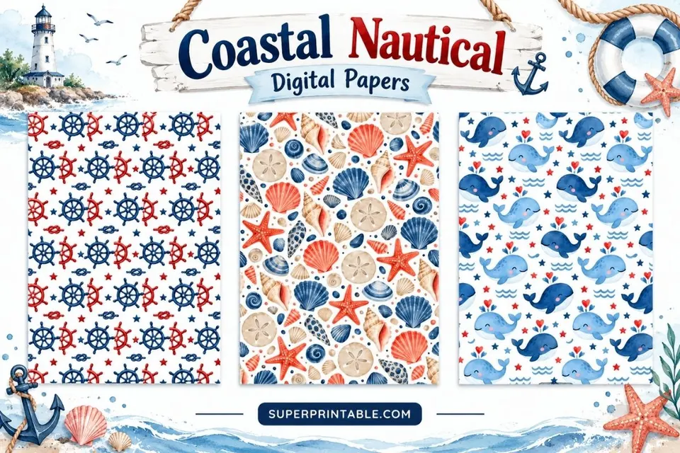 10+ Coastal Nautical Digital Papers Feature Image