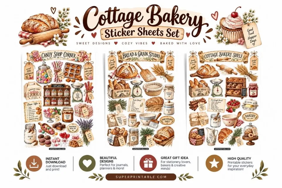 10+ Cottage Bakery Sticker Sheets Set Feature Image