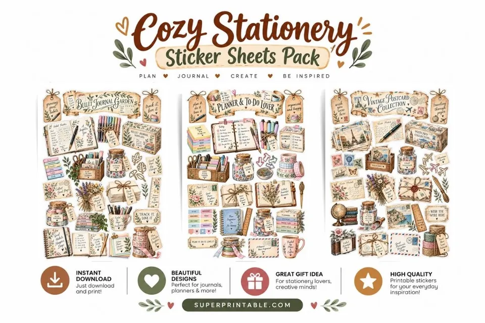 10+ Cozy Stationery Sticker Sheets Pack Feature Image